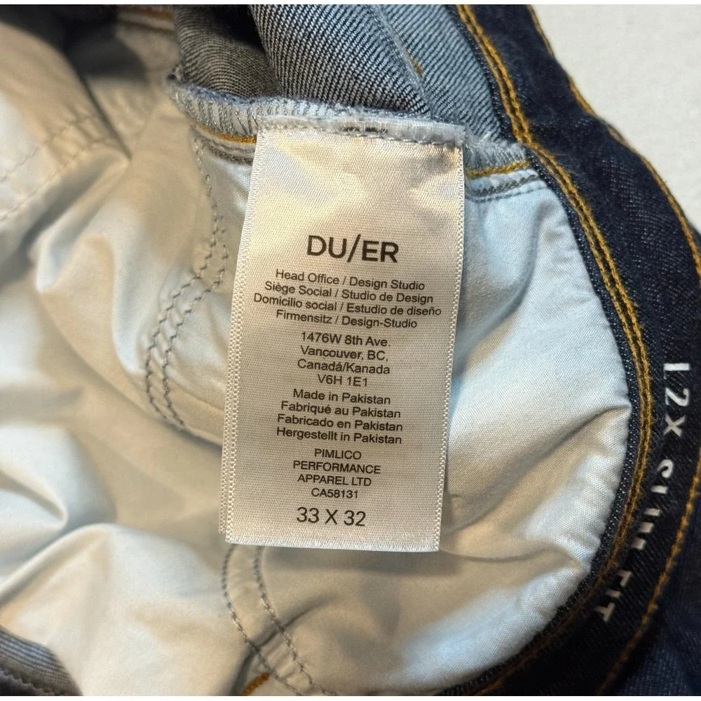 DU/ER Blue L2X Slim Fit Performance Casual Stretch Denim Jeans Pants Men's 33x30